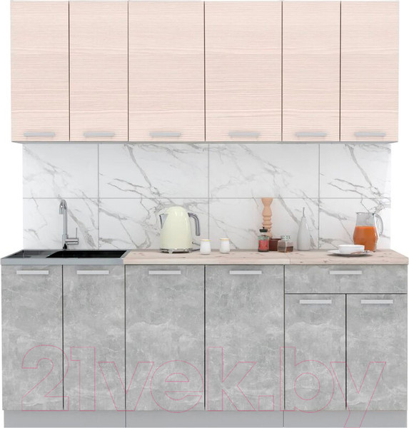 Изображение товара Кухонный гарнитур Интерлиния Мила Лайт 2.0-60 (вудлайн кремовый/бетон/бискайская сосна)