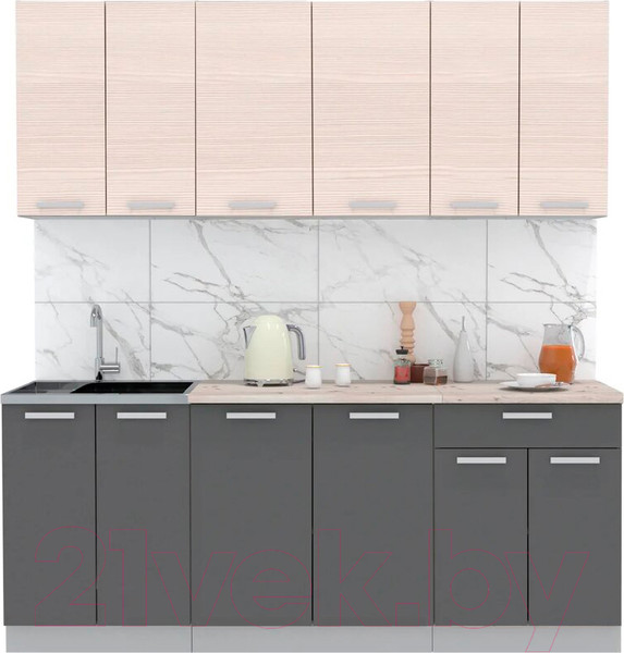 Изображение товара Кухонный гарнитур Интерлиния Мила Лайт 2.0-60 (вудлайн кремовый/антрацит/бискайская сосна)