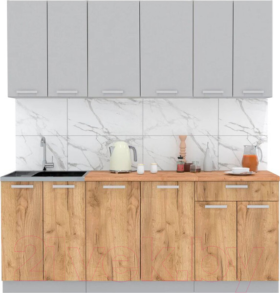 Изображение товара Кухонный гарнитур Интерлиния Мила Лайт 2.0-60 (серебристый/дуб золотой/дуб бунратти)