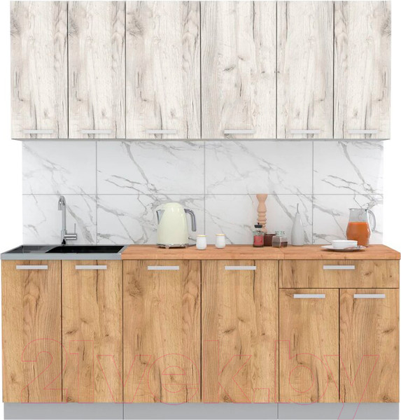 Изображение товара Кухонный гарнитур Интерлиния Мила Лайт 2.0-60 (дуб белый/дуб золотой/дуб бунратти)