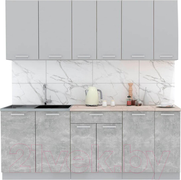 Изображение товара Кухонный гарнитур Интерлиния Мила Лайт 2.1 (серебристый/бетон/бискайская сосна)