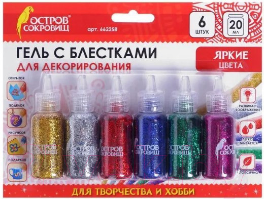 Изображение товара Блестки для декорирования Остров Сокровищ 662258 (20мл, 6цв)