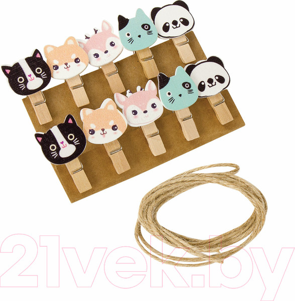 Изображение товара Набор прищепок декоративных Остров Сокровищ Забавные животные / 662672 (10шт, ассорти)