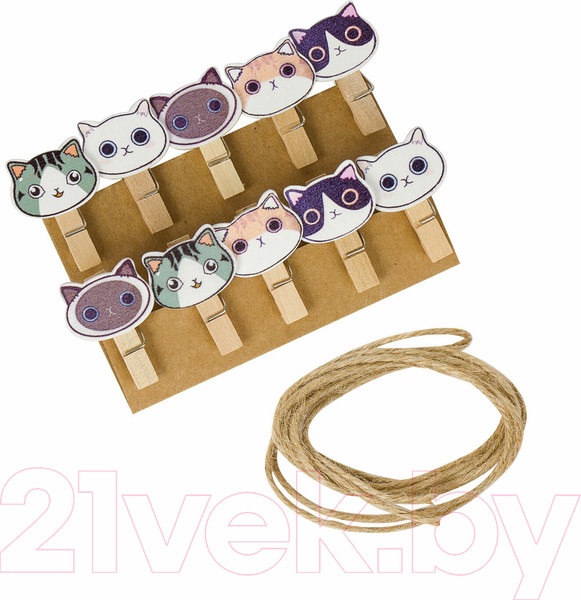 Изображение товара Набор прищепок декоративных Остров Сокровищ Котики / 662673 (10шт, ассорти)