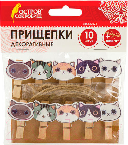 Изображение товара Набор прищепок декоративных Остров Сокровищ Котики / 662673 (10шт, ассорти)