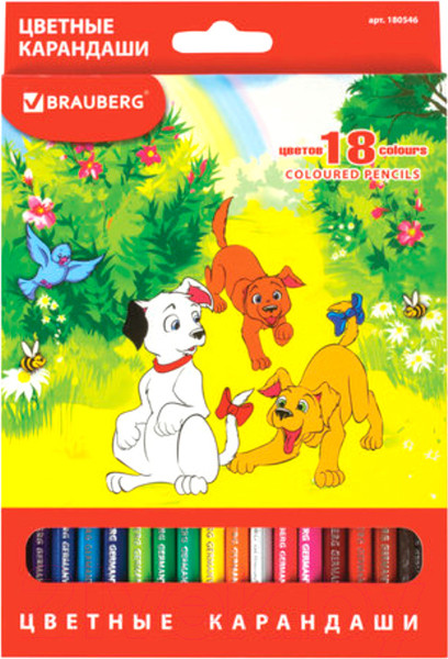 Изображение товара Набор цветных карандашей Brauberg My Lovely Dogs / 180546 (18цв)