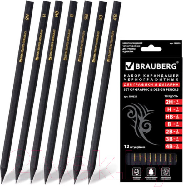 Изображение товара Набор простых карандашей Brauberg Black Jack / 180620 (12шт)