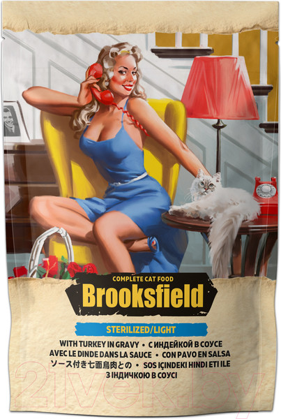 Изображение товара Влажный корм для кошек Brooksfield Sterilized/Light Cat Turkey Индейка в соусе / 5653005 (85г)