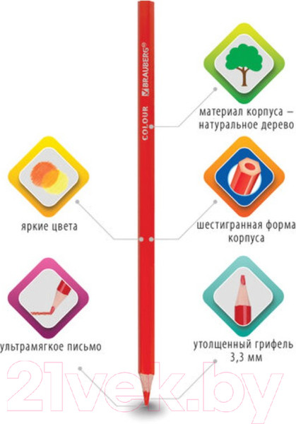 Изображение товара Набор цветных карандашей Brauberg Premium / 181657 (18цв)