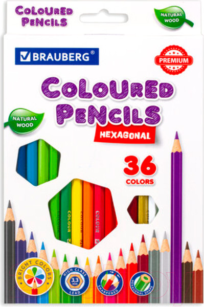 Изображение товара Набор цветных карандашей Brauberg Premium / 181659 (36цв)