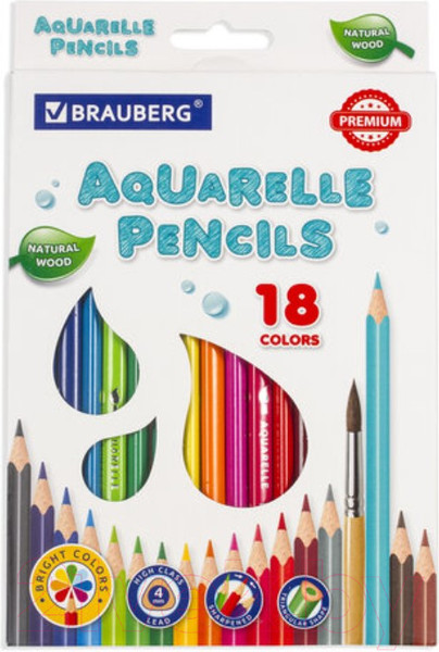 Изображение товара Набор акварельных карандашей Brauberg Premium / 181672 (18цв)