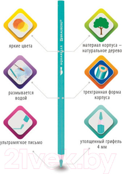 Изображение товара Набор акварельных карандашей Brauberg Premium / 181672 (18цв)