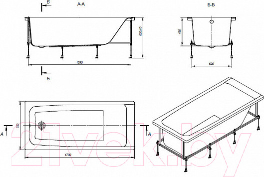 Изображение товара Ванна акриловая Roca Elba 170x75 / 248507000 (без монтажного комплекта)