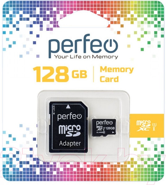Изображение товара Карта памяти Perfeo MicroSDXC 128GB (Class 10) + адаптер / PF128GMCSX10U1A