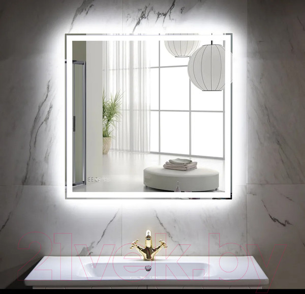 Изображение товара Зеркало Пекам Greta 80x80 / greta-80x80spcl (с подогревом, подсветкой, сенсором на прикосновение и часами)