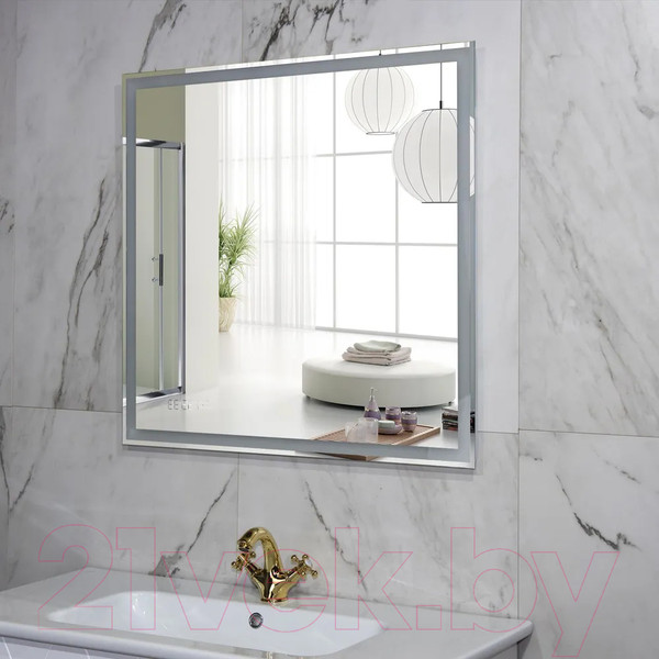 Изображение товара Зеркало Пекам Greta 80x80 / greta-80x80spcl (с подогревом, подсветкой, сенсором на прикосновение и часами)