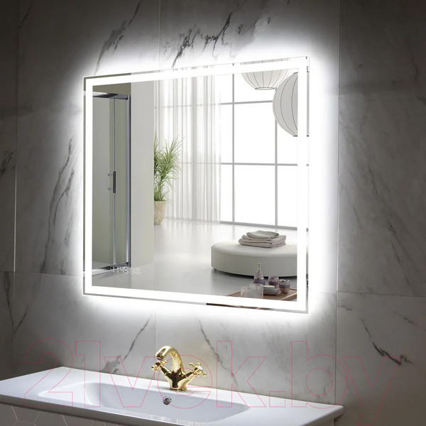 Изображение товара Зеркало Пекам Greta 80x80 / greta-80x80spcl (с подогревом, подсветкой, сенсором на прикосновение и часами)