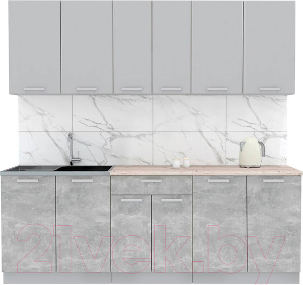 Изображение товара Кухонный гарнитур Интерлиния Мила Лайт 2.2 (серебристый/бетон/бискайская сосна)