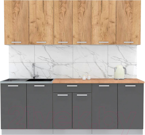 Изображение товара Кухонный гарнитур Интерлиния Мила Лайт 2.2 (дуб золотой/антрацит/дуб бунратти)