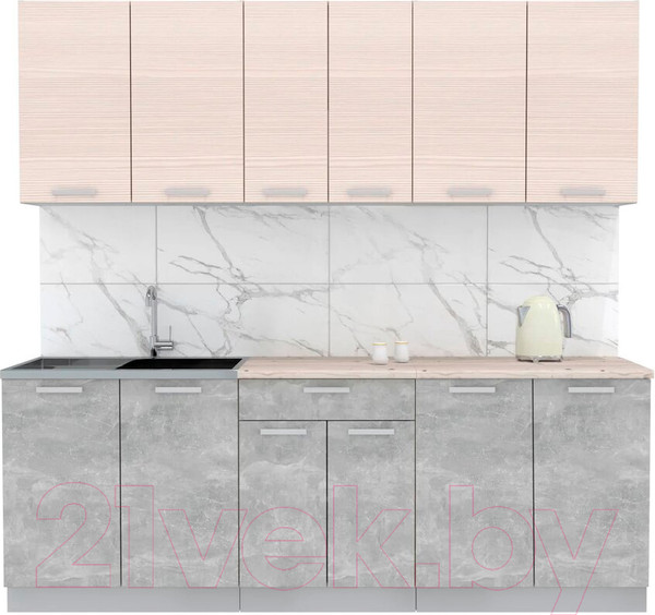 Изображение товара Кухонный гарнитур Интерлиния Мила Лайт 2.2 (вудлайн кремовый/бетон/бискайская сосна)