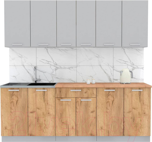 Изображение товара Кухонный гарнитур Интерлиния Мила Лайт 2.2 (серебристый/дуб золотой/дуб бунратти)