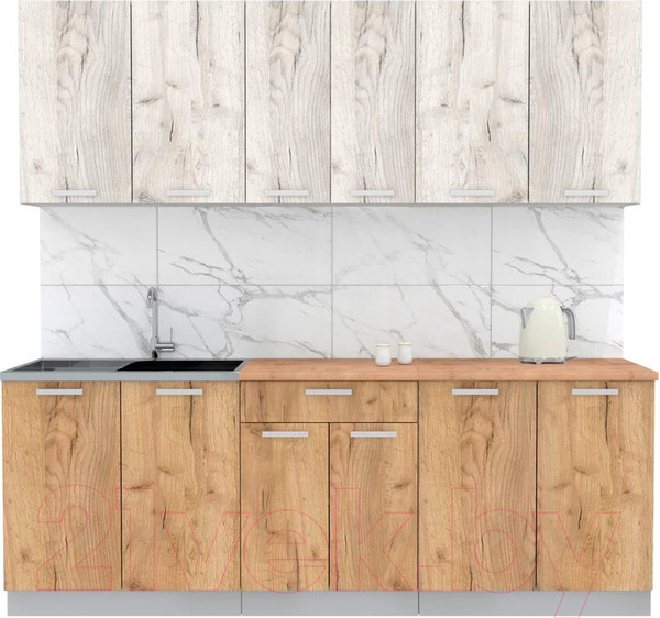 Изображение товара Кухонный гарнитур Интерлиния Мила Лайт 2.2 (дуб белый/дуб золотой/дуб бунратти)