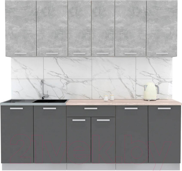 Изображение товара Кухонный гарнитур Интерлиния Мила Лайт 2.2 (бетон/антрацит/травертин)