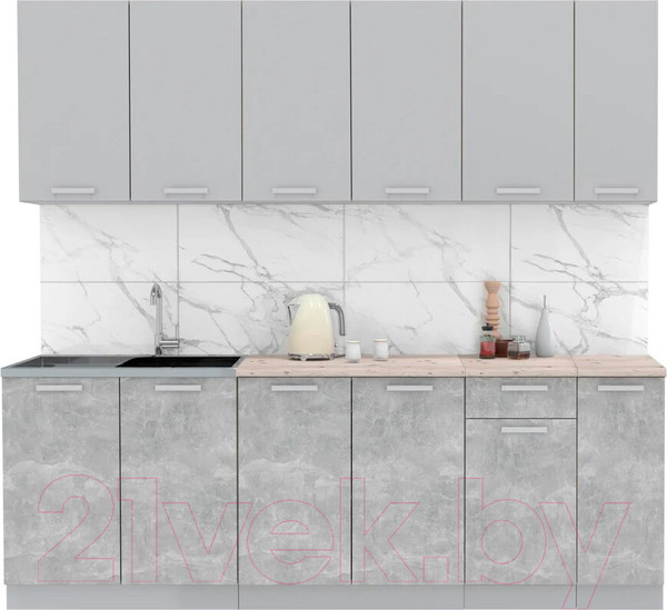 Изображение товара Кухонный гарнитур Интерлиния Мила Лайт 2.3 (серебристый/бетон/бискайская сосна)