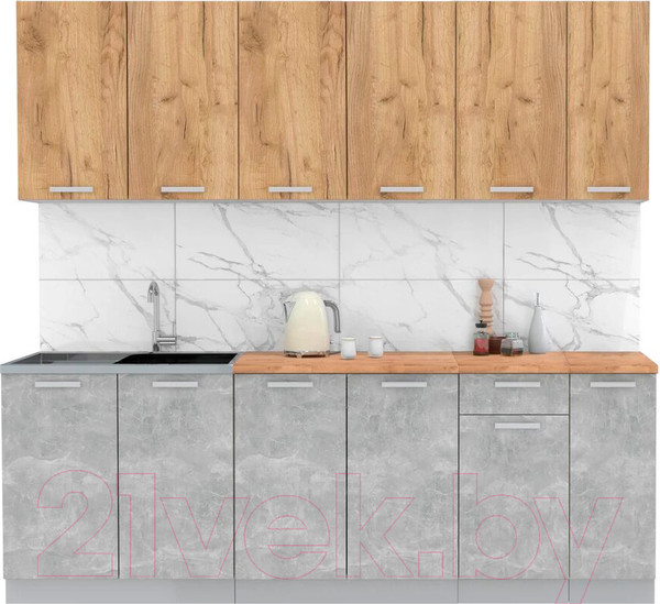 Изображение товара Кухонный гарнитур Интерлиния Мила Лайт 2.3 (дуб золотой/бетон/дуб бунратти)