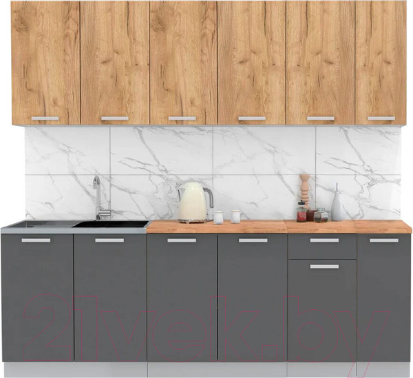 Изображение товара Кухонный гарнитур Интерлиния Мила Лайт 2.3 (дуб золотой/антрацит/дуб бунратти)