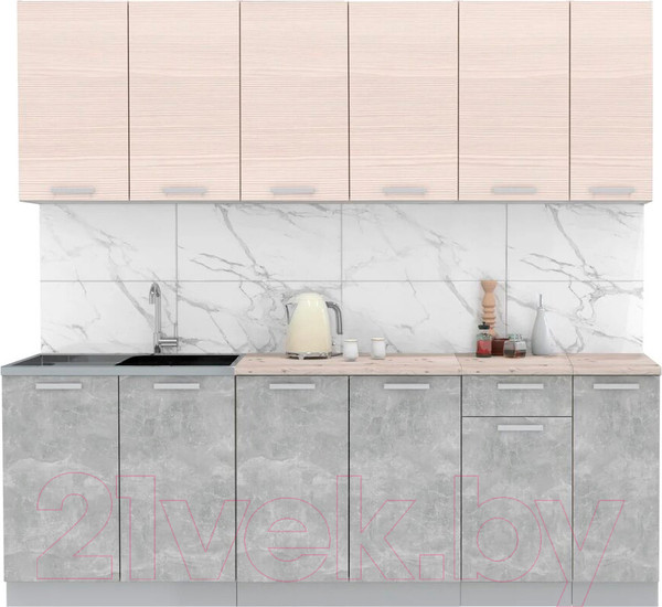 Изображение товара Кухонный гарнитур Интерлиния Мила Лайт 2.3 (вудлайн кремовый/бетон/бискайская сосна)