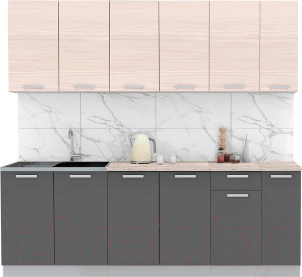 Изображение товара Кухонный гарнитур Интерлиния Мила Лайт 2.3 (вудлайн кремовый/антрацит/бискайская сосна)