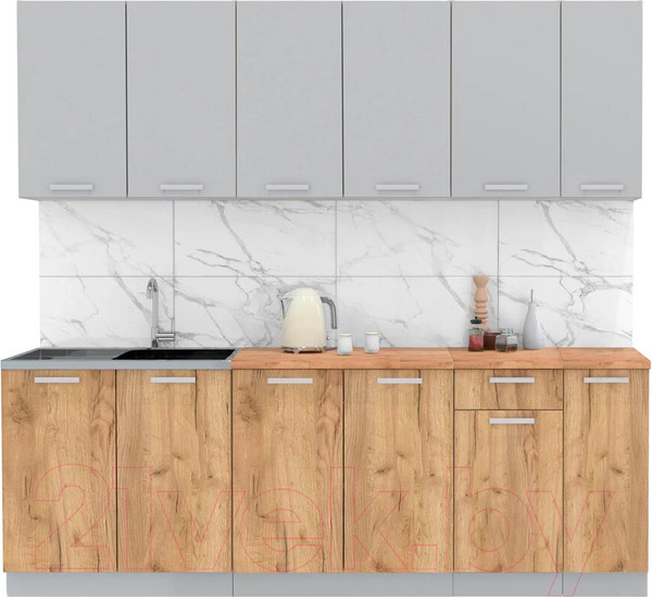 Изображение товара Кухонный гарнитур Интерлиния Мила Лайт 2.3 (серебристый/дуб золотой/дуб бунратти)