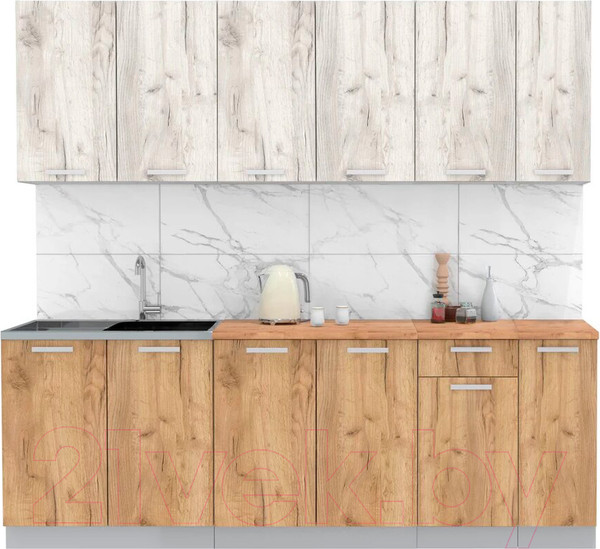 Изображение товара Кухонный гарнитур Интерлиния Мила Лайт 2.3 (дуб белый/дуб золотой/дуб бунратти)