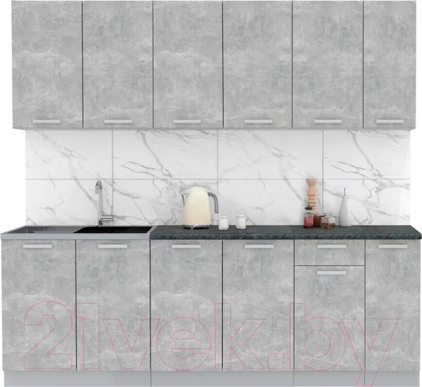 Изображение товара Кухонный гарнитур Интерлиния Мила Лайт 2.3 (бетон/бетон/кастилло темный)