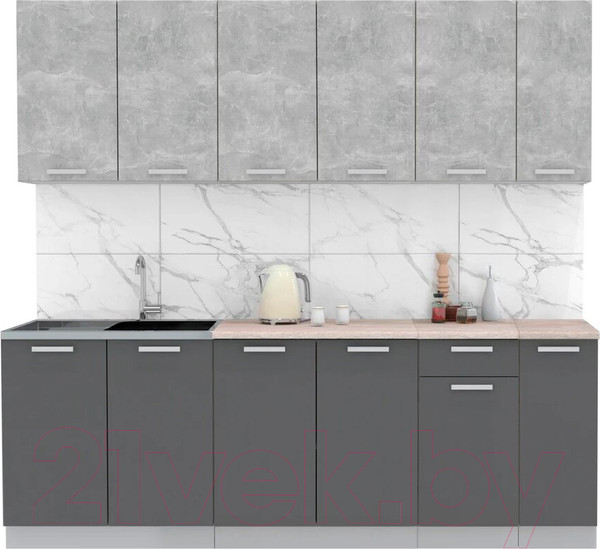 Изображение товара Кухонный гарнитур Интерлиния Мила Лайт 2.3 (бетон/антрацит/травертин)