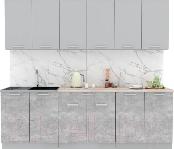 Изображение товара Кухонный гарнитур Интерлиния Мила Лайт 2.4 (серебристый/бетон/бискайская сосна)