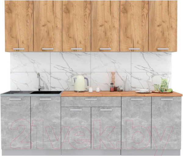 Изображение товара Кухонный гарнитур Интерлиния Мила Лайт 2.4 (дуб золотой/бетон/дуб бунратти)