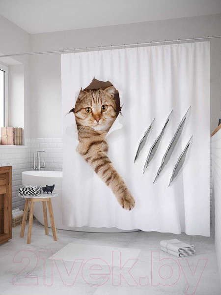 Изображение товара Шторка-занавеска для ванны JoyArty Кот с царапиной / sc_31202