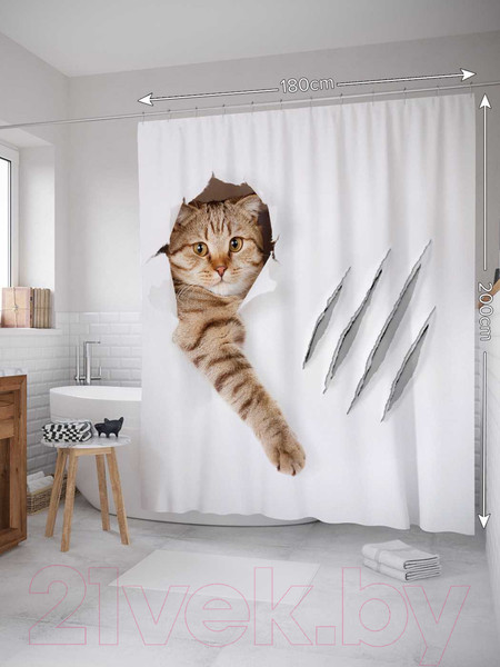 Изображение товара Шторка-занавеска для ванны JoyArty Кот с царапиной / sc_31202