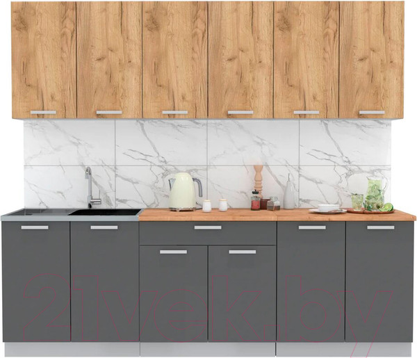 Изображение товара Кухонный гарнитур Интерлиния Мила Лайт 2.4 (дуб золотой/антрацит/дуб бунратти)