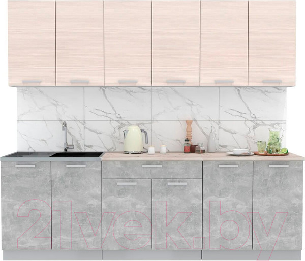 Изображение товара Кухонный гарнитур Интерлиния Мила Лайт 2.4 (вудлайн кремовый/бетон/бискайская сосна)