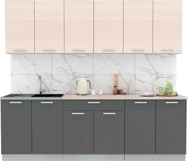 Изображение товара Кухонный гарнитур Интерлиния Мила Лайт 2.4 (вудлайн кремовый/антрацит/бискайская сосна)