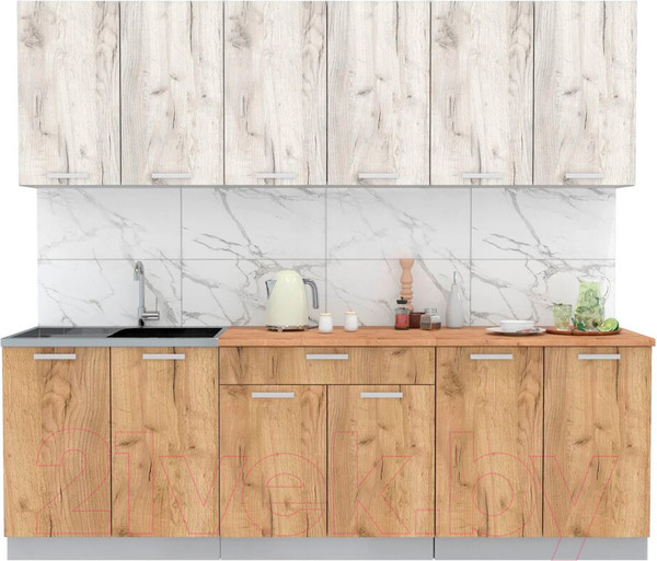 Изображение товара Кухонный гарнитур Интерлиния Мила Лайт 2.4 (дуб белый/дуб золотой/дуб бунратти)