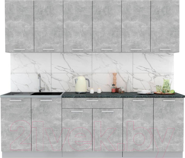 Изображение товара Кухонный гарнитур Интерлиния Мила Лайт 2.4 (бетон/бетон/кастилло темный)