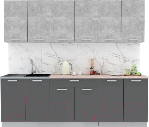 Изображение товара Кухонный гарнитур Интерлиния Мила Лайт 2.4 (бетон/антрацит/травертин)
