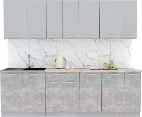 Изображение товара Кухонный гарнитур Интерлиния Мила Лайт 2.5 (серебристый/бетон/бискайская сосна)