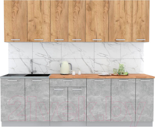 Изображение товара Кухонный гарнитур Интерлиния Мила Лайт 2.5 (дуб золотой/бетон/дуб бунратти)