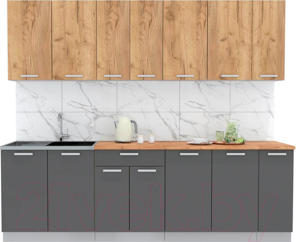 Изображение товара Кухонный гарнитур Интерлиния Мила Лайт 2.5 (дуб золотой/антрацит/дуб бунратти)