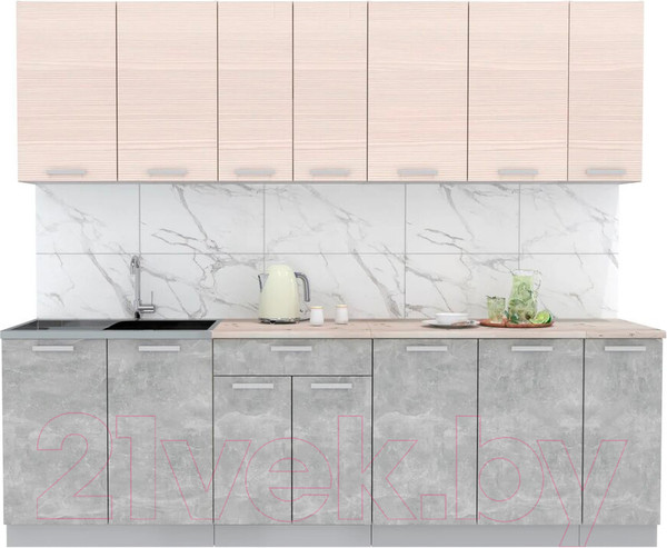 Изображение товара Кухонный гарнитур Интерлиния Мила Лайт 2.5 (вудлайн кремовый/бетон/бискайская сосна)